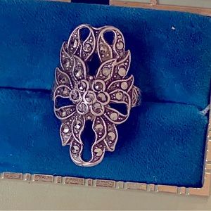 Vintage 1960’s sterling silver Swiss Marcasite Knuckle Duster Ring